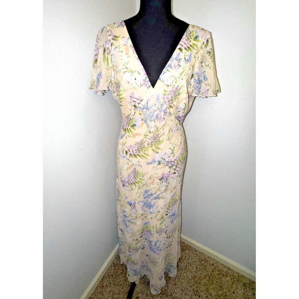 VICI "Best Dressed" Ruffle‎ Sleeve Maxi Dress Floral Open Back Size Large